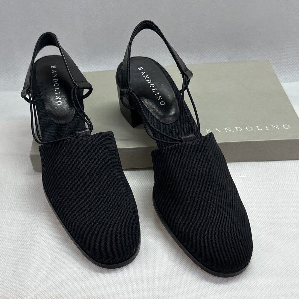 NIB Bandolino B-Ontario Black Stretch Fabric Sling-Back Heels